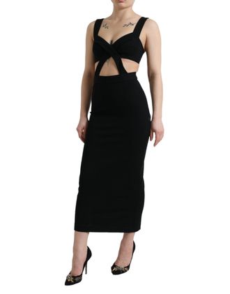 Dolce & Gabbana Womens Black Cut Out Sleeveless Bodycon Midi Dress Viscose Nylon Elastane