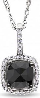 Allurez Black & White Diamond Square Halo Pendant Necklace 14k White Gold 1ct