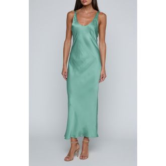 L'agence Akiya Satin Tank Maxi Dress in Malachite Green at Nordstrom, Size X-Large