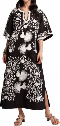 Frances Valentine Charming Caftan Peacock Embroidery In Black/multi