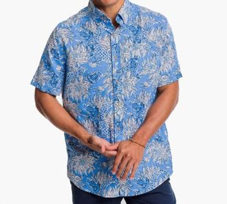 Southern Tide Linen Sports Shirt In Blue