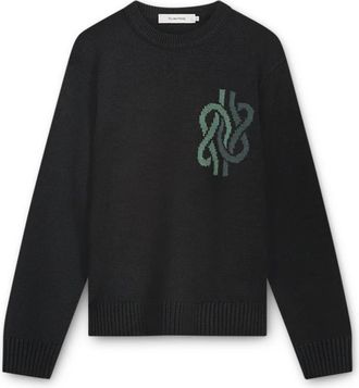 Filling Pieces Zwarte Gebreide Trui met Knoop - Heren - Ronde hals truien - Zwart - S - Truien & Vesten