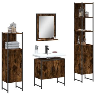 vidaXL Set De Muebles De Ba&ntilde;o 4 Piezas Madera Contrachapada Roble Humo Vidaxl