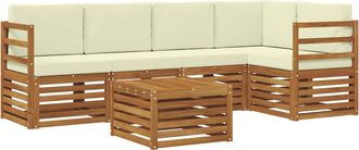 vidaXL Conjunto De Sof&aacute;s De Exterior 6 Uds. Natural Y Crema Poli&eacute;ster Vidaxl