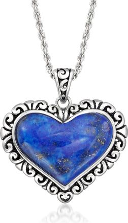 Ross-Simons Lapis Heart Pendant Necklace in Sterling Silver
