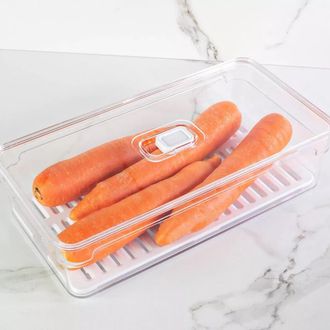 Ou Clear Stackable Fridge Organizer Bin with Drain Tray and Vented Lid, 11.8 Inch Depth in Clear With White Drainer at Nordstrom