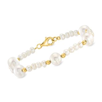 Ross-Simons 3.5-8.5mm Cultured Pearl Station Bracelet in 18kt Gold Over Sterling