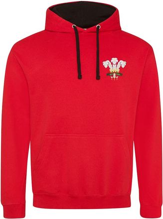 Generic Wales Cymru Rugby Retro Style Embroidered Two Tone Hooded Sweatshirt Hoodie Best Gift for Unisex Adults (Large, Red/Black)