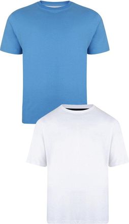 KAM Big and Tall Stan Plain Crew Neck T Shirt in 2 Pack Cotton Rich Top Large Size Fit JEANBASE Blue/White 4XL