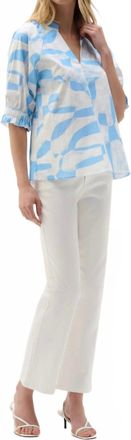 Joseph Ribkoff Geometric Print Straight Top In Blue/white