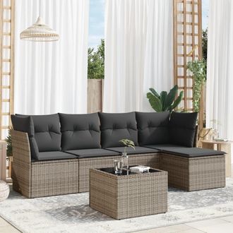 vidaXL Set De Muebles De Jard&iacute;n 6 Pzas Y Cojines Rat&aacute;n Sint&eacute;tico Gris Vidaxl