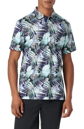 Bugatchi Hendrix Digital Leaf Print Pima Cotton Polo in Turquoise at Nordstrom, Size Xx-Large