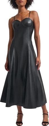 Misook Underwire Faux Leather Midi Dress in Black at Nordstrom, Size Small