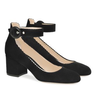 Generic Black Corduroy Fashion Chunky Block Heel Shoes for Women, Comfortable Round Toe Mary Janes Pumps, Sexy Ankle Strap Buckles Dress High Heels Shoes for 