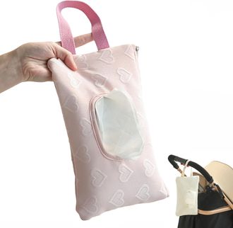 Generic Floral Quilted Diaper and Wipes Pouch, Portable Diaper Pouch Wipe Holder with Lanyard for Casual Travel (Pink)