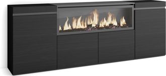 Skraut Home Aparadores Para Sal&oacute;n, Gran Capacidad De Almacenaje, 210, 4 Puertas, Chimenea El&eacute;ctrica Xxl, Estilo Moderno, Negro - Skraut Home