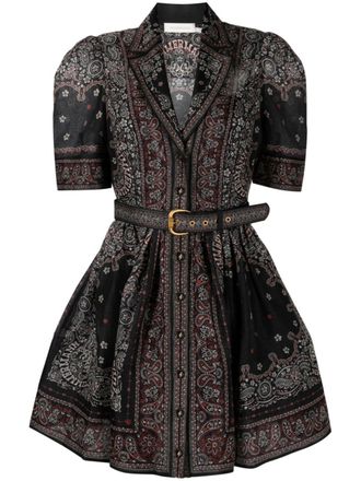 Zimmermann Matchmaker bandana-print mini dress - women - Linen/Flax/Recycled Polyester/Spandex/Elastane/Silk - 2 - Black