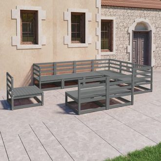 vidaXL Vidaxl - Juego De Muebles De Jard&iacute;n 9 Pzas Y Cojines Gris Madera Pino