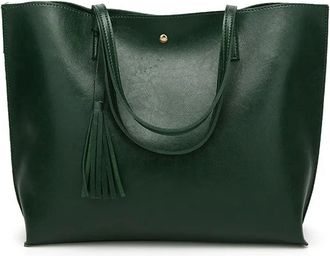 Generic Compatible For Retro Large Capacity Womens Tote Bag Handbag Shoulder Lightweight(Dark green)