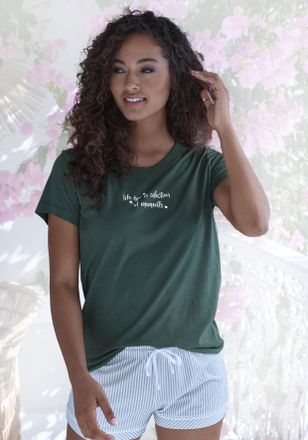 s.Oliver Pyjamaoberteil S.OLIVER, Damen, Gr. 32/34, gr&uuml;n (dunkelgr&uuml;n), Single Jersey, Obermaterial: 50% Baumwolle, 50% Viskose, unifarben, Basic, bequem h&uuml;ftla