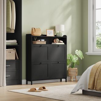 Woltu Woltu Zapatero Con 4 Estantes, Estrecho, Resistente Y Que Ahorra Espacio Para Pasillo O Sala De Estar, Negro