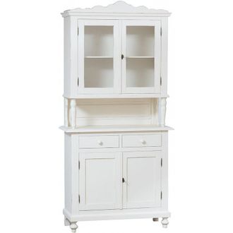 Biscottini International Vitrina Alacena De Madera Maciza De Tilo Acabada Con Efecto Blanco Envejecido 107x43x28 Cm