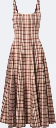 Staud Wells checked linen-blend midi dress