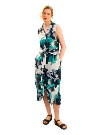 Celtic & Co. S/L TIE FRONT MIDI SHIRT DRS in Watercolour Print at Nordstrom, Size 14
