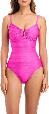 Bleu Rod Beattie Metallic V-Wire One-Piece Swimsuit in Dahlia at Nordstrom, Size 10