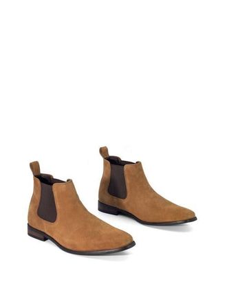 Uncut Stapleton almond toe Chelsea dress boot in Tan Cow Suede at Nordstrom, Size 11