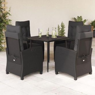 vidaXL Set De Muebles Jard&iacute;n 5 Pzas Con Cojines Rat&aacute;n Sint&eacute;tico Negro Vidaxl