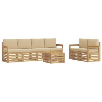vidaXL Conjunto De Sof&aacute;s De Exterior Con Coj&iacute;n 7 Pcs Y Beige Poli&eacute;ster Vidaxl