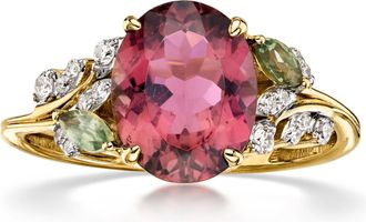 Ross-Simons Pink Tourmaline Ring With. Green Tourmaline and. Lab-Grown Diamonds in 14kt Yellow Gold