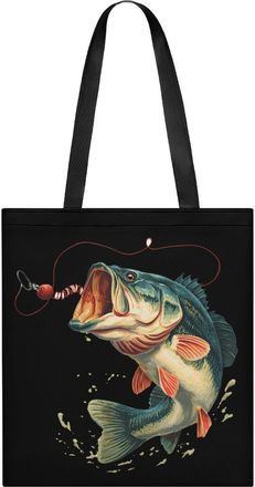 Generic Bass Fishing Tote Bag for Women Men Shoulder Bags Purses Pouch Handbags