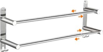 OEM Toallero Telesc&oacute;pico Plateado De Acero Inoxidable De 43-75 Cm Con Ganchos, Ideal Para Ba&ntilde;o Y Cocina