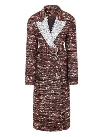 Paco Rabanne sequin-embellished belted coat - women - Wool/Polyester - 38 - Red