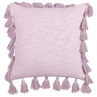 Beliani Coj&iacute;n De Algod&oacute;n Rosa 45 X 45 Cm Borlas Accesorio Moderno Boho Lynchis