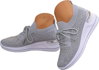Generic Running Shoes for Women Fashion Rhinestone Sneakers Womens Orthopedic Wedge Walking Sparkly Shoes Ladies Tennis Breathable Lightweight Mesh Casual Bli
