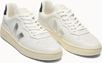 Veja Womens V-90 Sneakers In White Silver Black