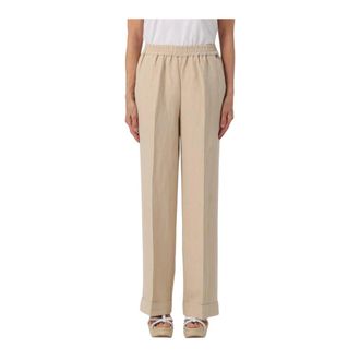 Liu Jo Straight Trousers, female, Beige, M, Wide Leg Linen Trousers