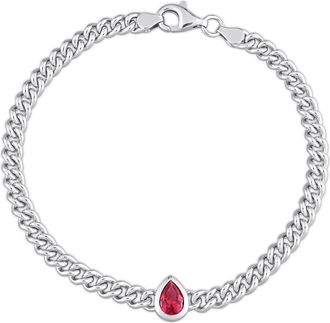 Mimi & Max 1 1/7 CT TGW Pear Created Ruby Curb Link Chain Bracelet in Sterling Silver