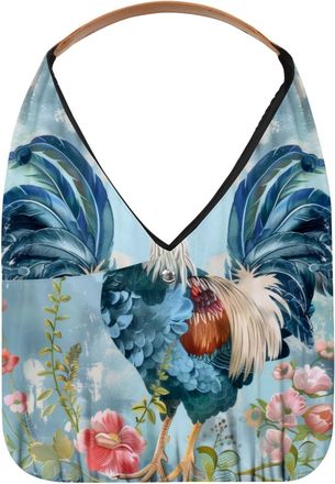 Generic Farmhouse Rooster with Flower Reusable Lightweight Grocery Bags - Foldable Into Compact Pouch, Washable & Sturdy, Multipurpose for Shopping and Travel