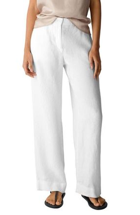 Eileen Fisher Straight Leg Linen Pants in White at Nordstrom, Size Xx-Small