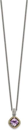 Diamond2Deal Sterling Silver with 14K Accent Cushion Pink Quartz Pendant Necklace