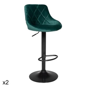 Happy Garden Juego de 2 taburetes de bar de terciopelo verde