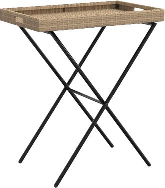 vidaXL Mesa Con Bandeja Plegable Rat&aacute;n Sint&eacute;tico Beige 65x40x75 Cm Vidaxl