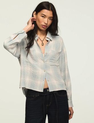 Lucky Brand Womens Cropped Plaid Drapey Shirt