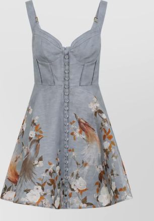 Zimmermann silk linen floral-print sweetheart mini dress