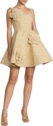 Mac Duggal Pocketed Sleeveless Boucle Floral Mini Dress in Gold at Nordstrom, Size 12