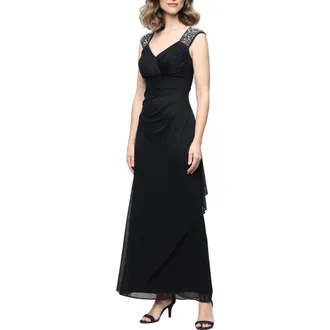 Alex Evenings Heat Set Crystal Empire Waist Gown in Black at Nordstrom, Size 14P